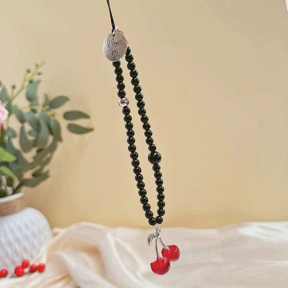 Get CHERRY Happy — Cherry Charm Beaded Phone Wrist Strap
