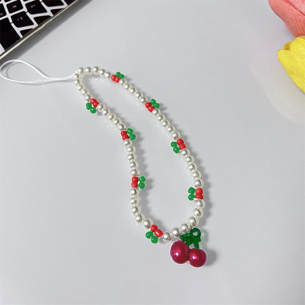 Get CHERRY Happy — Cherry Charm Beaded Phone Wrist Strap