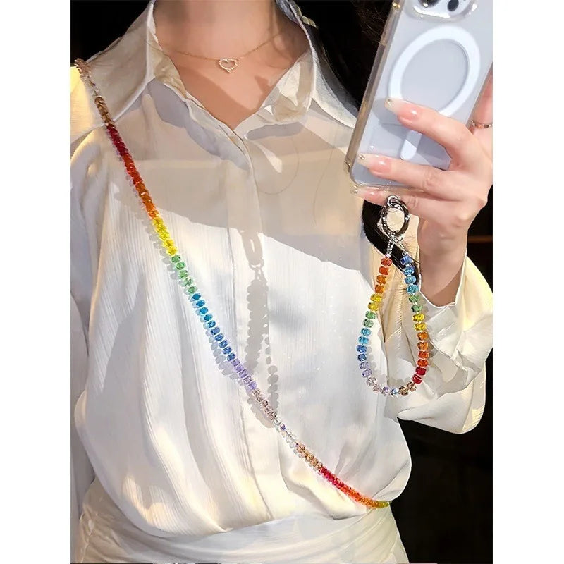 Get RAINBOW CRYSTAL Happy - Rainbow Crystal Phone Wrist Strap
