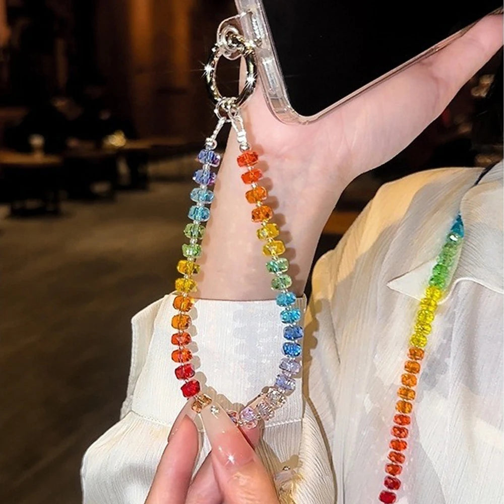 Get RAINBOW CRYSTAL Happy - Rainbow Crystal Phone Wrist Strap