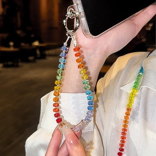 Get RAINBOW CRYSTAL Happy — Rainbow Crystal Phone Wrist Strap