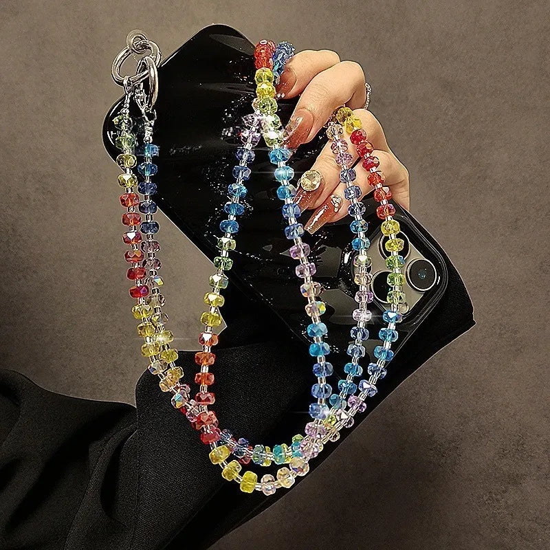 Get RAINBOW CRYSTAL Happy - Rainbow Crystal Phone Wrist Strap