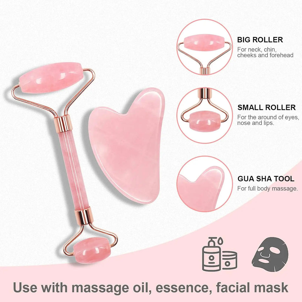 Rose Quartz Gua Sha & Face Roller Set
