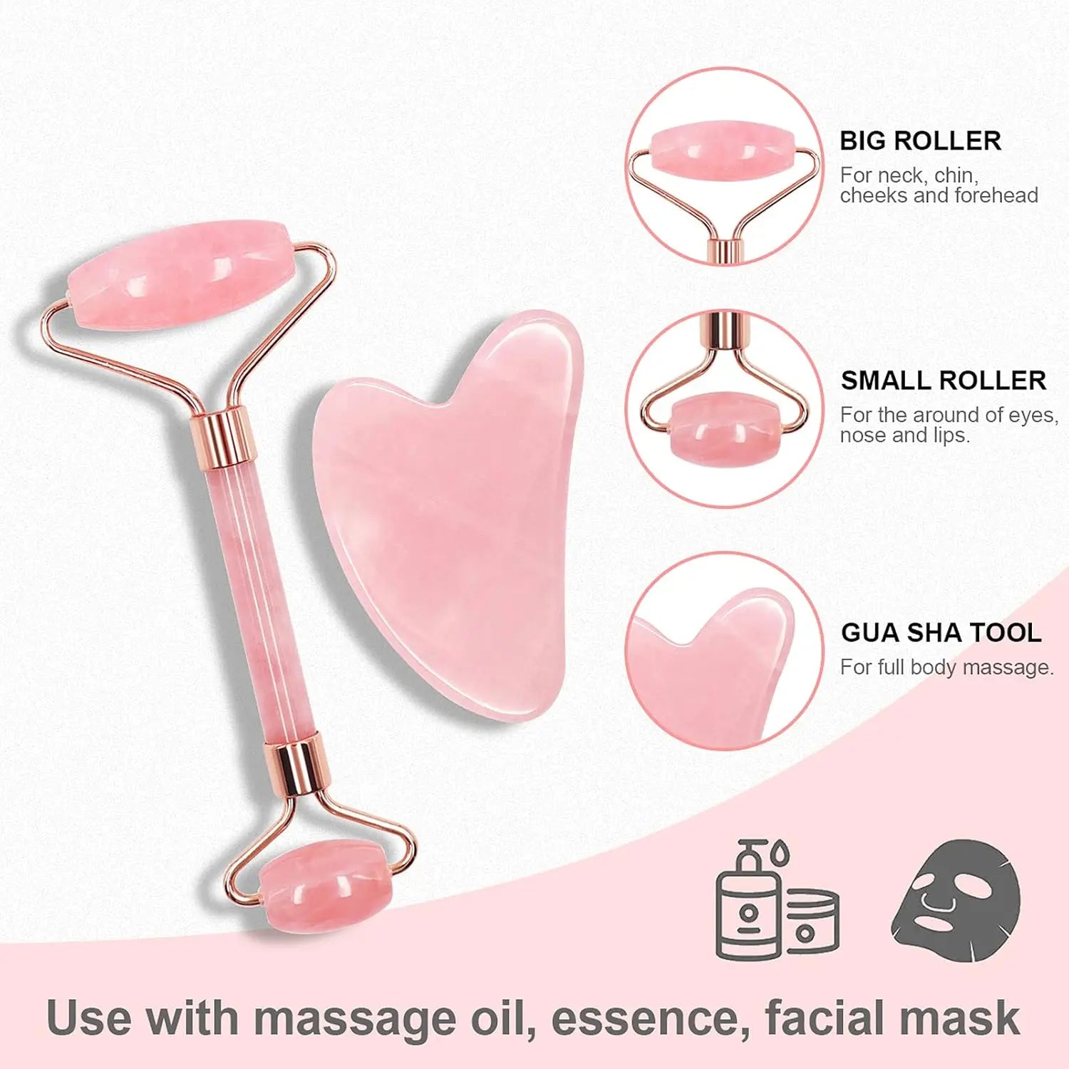 Rose Quartz Gua Sha & Face Roller Set